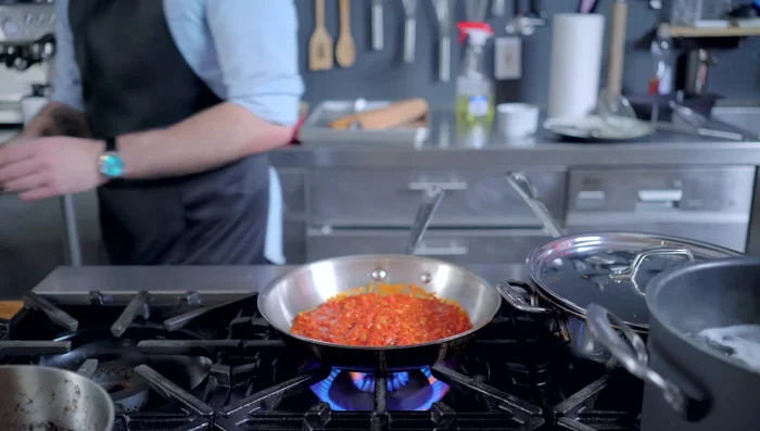 Cook spaghetti until slightly undercooked.