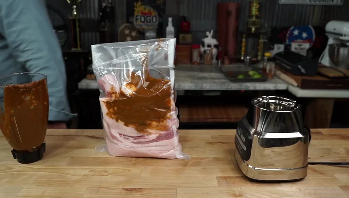 Marinate the pork belly in the prepared mixture in a vacuum seal bag for at least 24 hours.