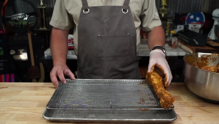 Place the marinated pork belly strips on a wire rack, fat side up, on the smoker/grill. Cook for approximately 2-2.5 hours, or until the internal temperature reaches 202-205°F (94-96°C).