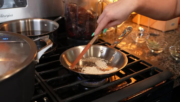 Toast 2 tsp sesame seeds until golden brown, then transfer to the blender.