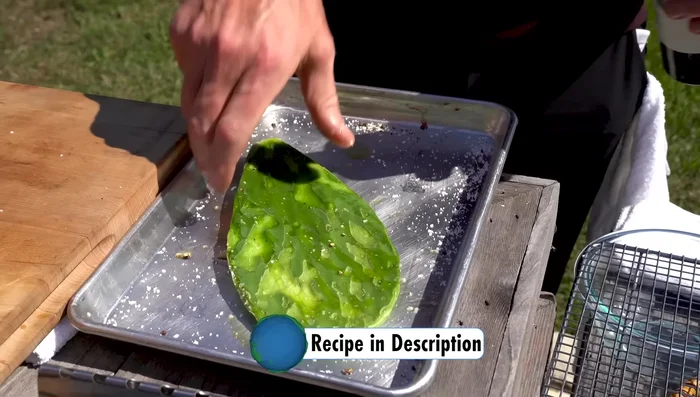 Lightly season the paddle cactus and grill for about 2 minutes per side.