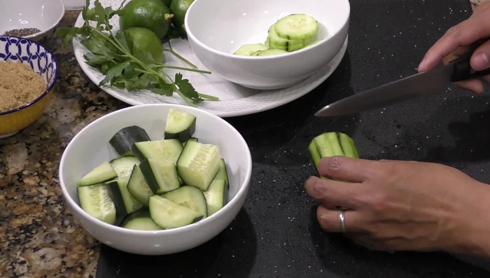 Peel the cucumber slightly.
