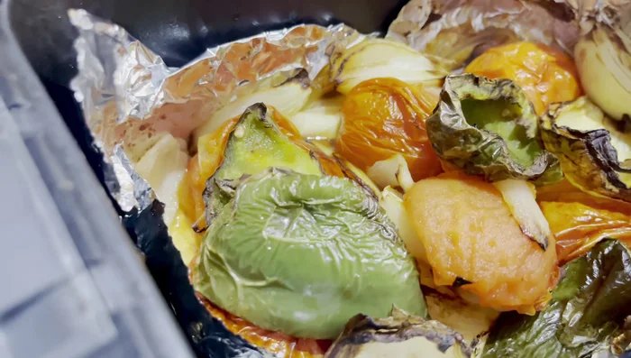 Roast (or air fry) green peppers, tomatoes, onions, and cilantro. [364.88]