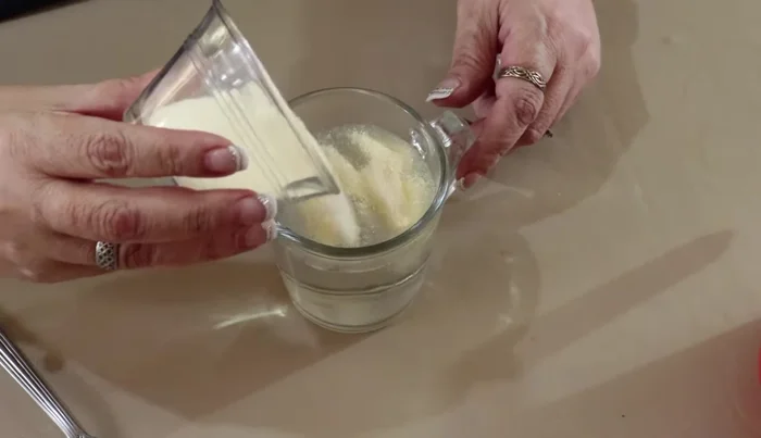 Bloom the unflavored gelatin: Sprinkle 3 tablespoons of unflavored gelatin into 1 cup of room temperature water. Stir until dissolved and let it rest until it thickens.