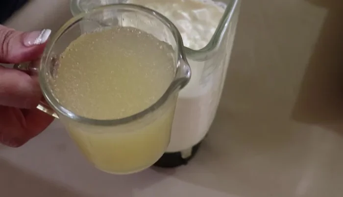 Add the melted unflavored gelatin to the milk mixture and blend until smooth.