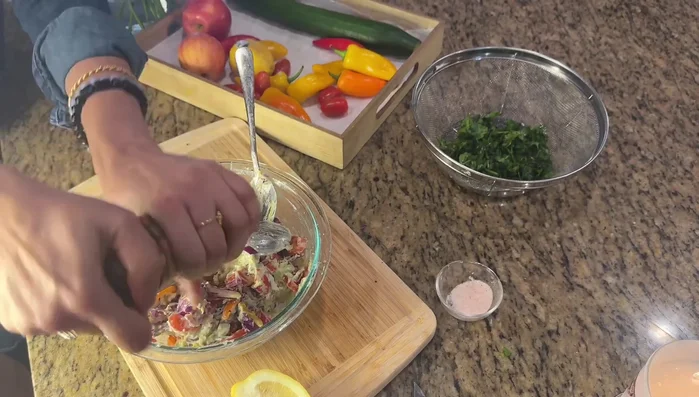 Add freshly ground black pepper and cilantro; mix.