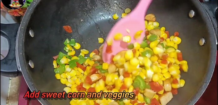 Add all the cooked vegetables to the pan and fry/roast them for some time to enhance the flavors.