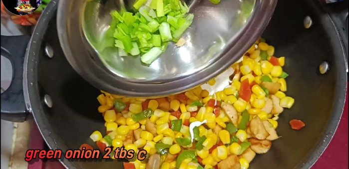 Add milk cake cream (or regular cream), green onion, chilli flakes (adjust quantity as needed), and chaat masala.