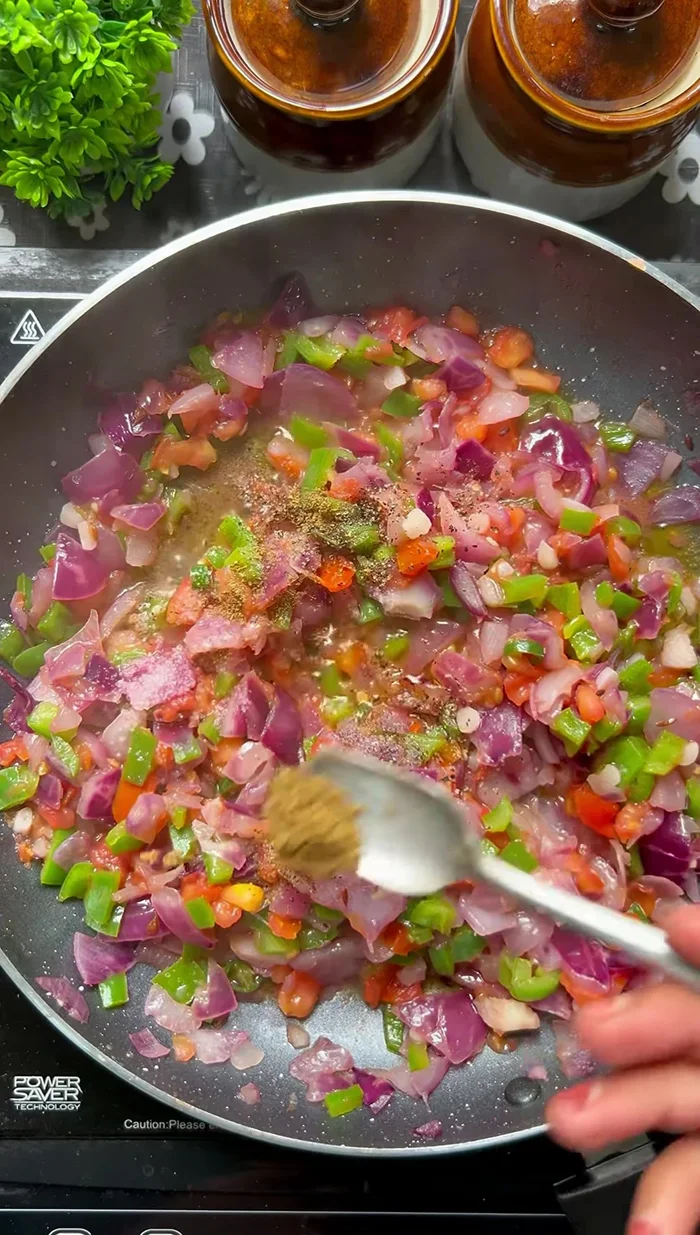 Add ½ teaspoon salt, black pepper powder, garam masala, chat masala, and Kashmiri red chili powder.