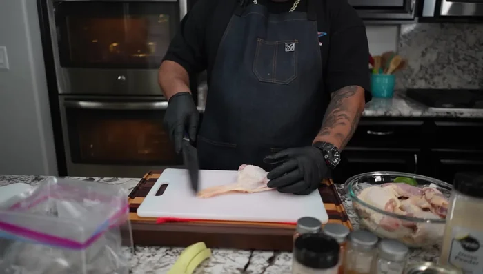 Inspect and trim chicken thighs, removing any excess skin or pieces.