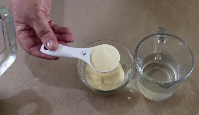Bloom the gelatin: Sprinkle 3 tablespoons of unflavored gelatin over ½ cup of room temperature water. Let it sit until it becomes firm like a sponge.