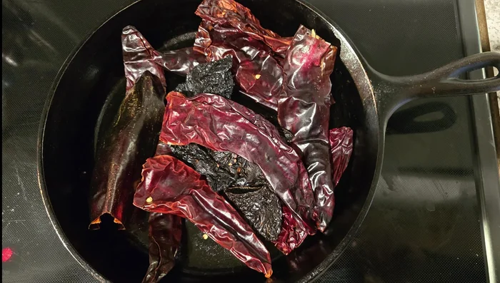Toast chilies in a dry skillet for 1 minute to wake up the oils.