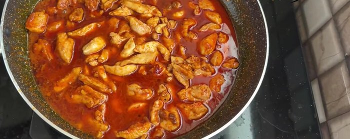 Add 1/2 cup of water, stir and simmer for 15-20 minutes, or until the chicken is cooked.