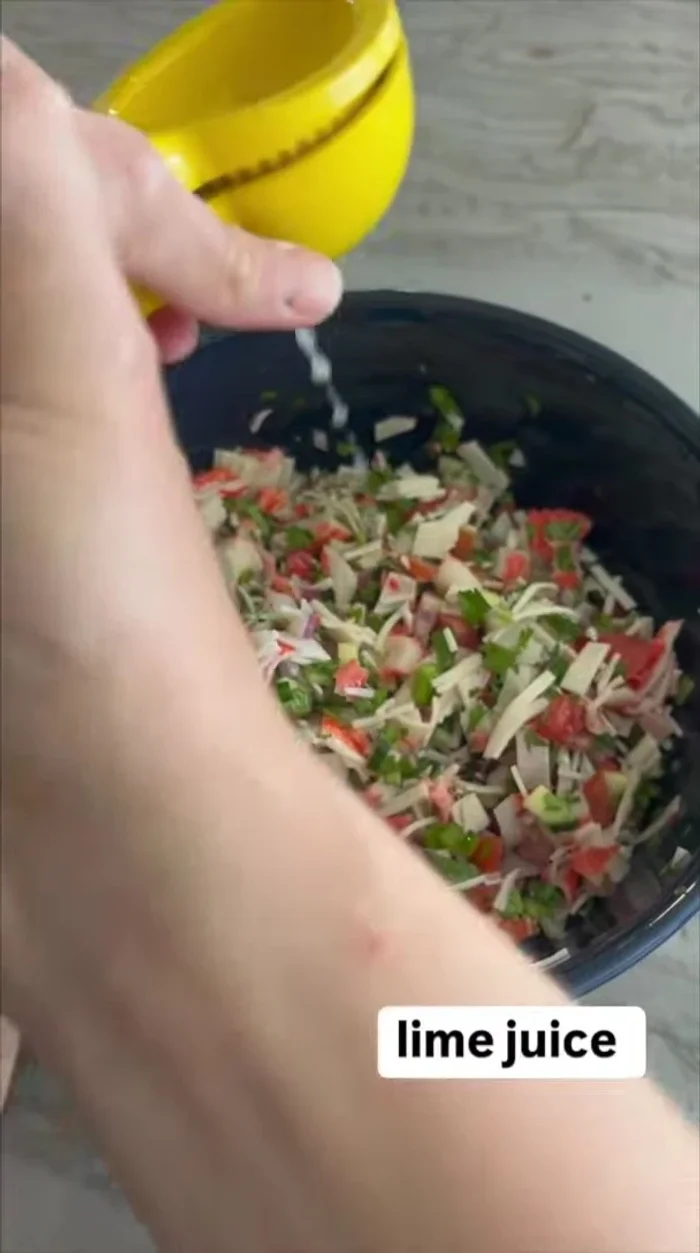 Add lime juice and clamato juice. Season with salt.