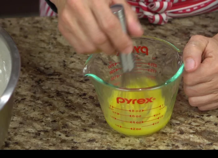 Beat the egg separately until well combined. Add it to the flour mixture.