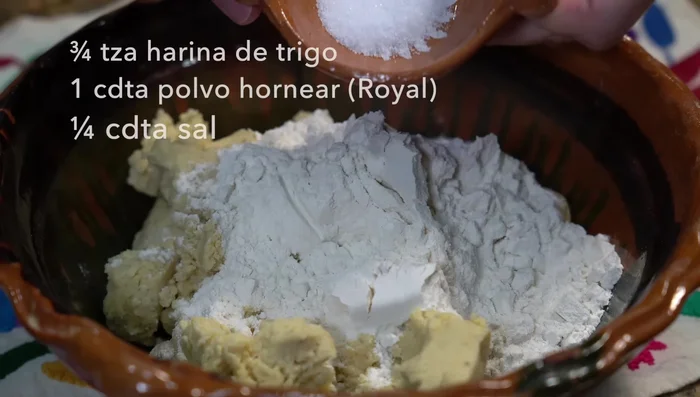 Finish Infladitas Dough: Add wheat flour, baking powder, egg, and butter/oil to the rested dough. Knead until smooth.