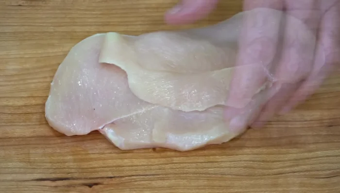 Flatten chicken breasts thinly and season with salt and pepper. Set aside.