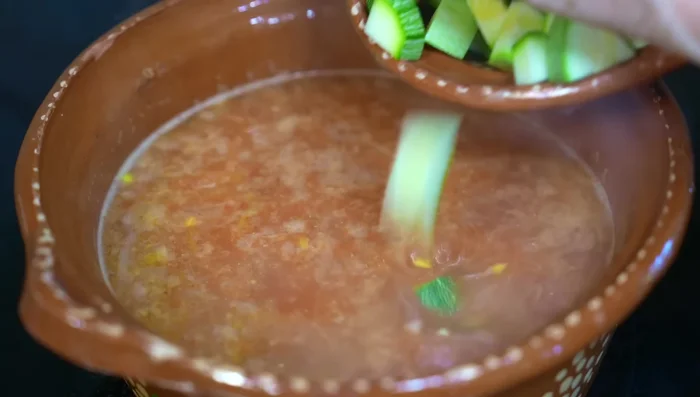 Add hot broth and zucchini. Cook for 10 minutes.