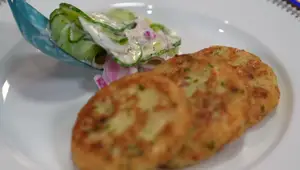 Crispy Potato Pancakes (Tortitas de Papa) with Refreshing Cucumber Salad