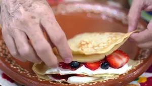 Soft Oatmeal Crepes with Cream Cheese & Fruit Filling - Valentine's Day Recipe