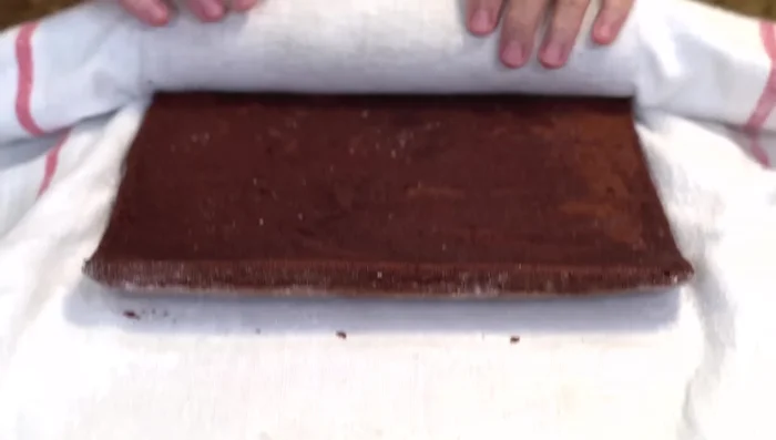 Fill and Decorate Chocolate Roll: Unroll the cake, spread with Chantilly cream, and roll again. Refrigerate until firm. Decorate with powdered sugar.