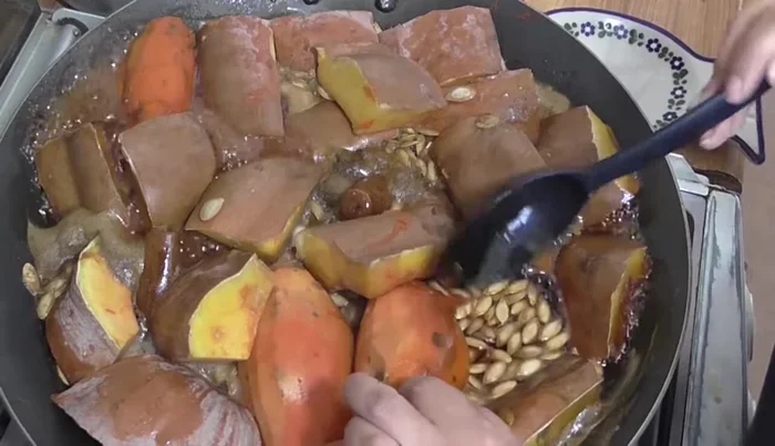 Continue to stir and gently turn the pieces of pumpkin and sweet potato every so often to ensure even cooking and flavor absorption. The candy will shrink as it cooks.