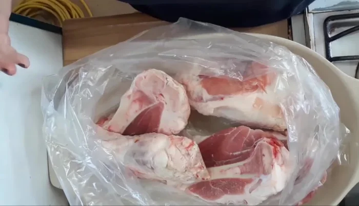 Place the chamorros in a bag with the blended chili mixture, vinegar, and avocado leaves. Marinate for at least 2 hours, turning halfway.