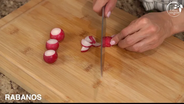 Cut radishes in half, then into triangles or desired shapes.
