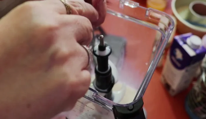 Combine liquid ingredients in the blender: milk, eggs, vanilla extract.