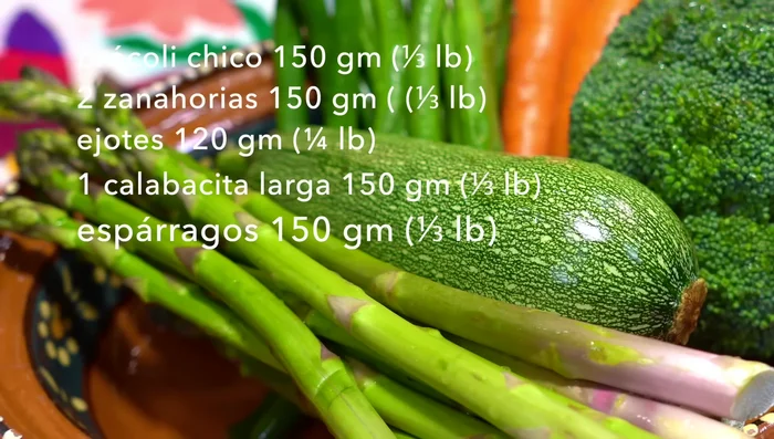 Steam vegetables (broccoli, carrots, green beans, zucchini, asparagus) until tender.