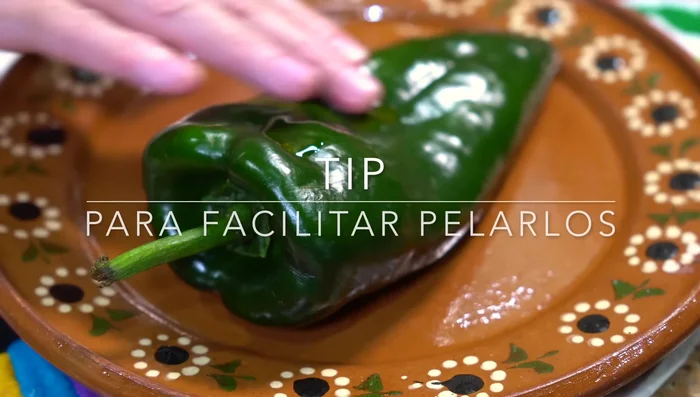Roast the poblano peppers: Spread a little oil on the peppers and roast them. Let them sweat in a plastic bag to make peeling easier.