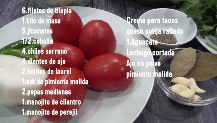 Boil potatoes until tender, then peel and finely chop. Chop parsley, chilies, tomatoes, onion, and cilantro. Cut fish into small pieces.