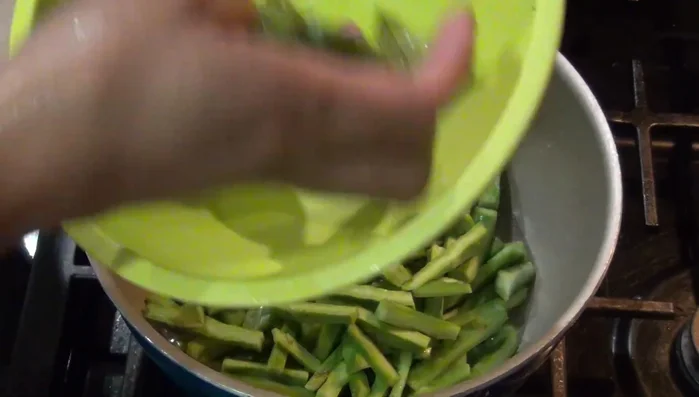 Steam the nopales with the roasted tomatoes, onion, garlic, salt, and cumin.