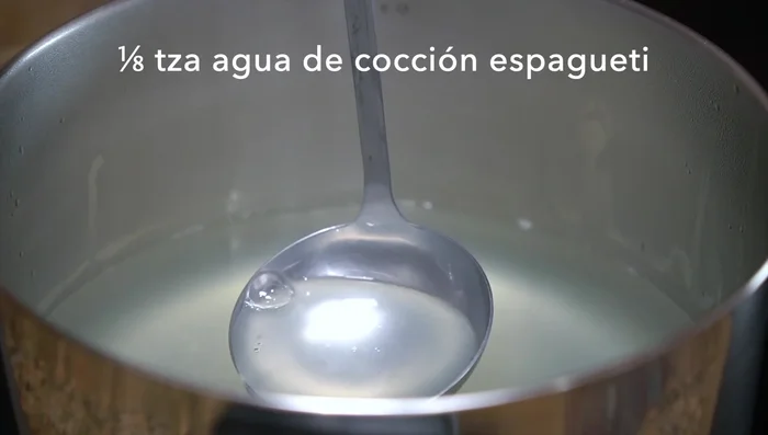 Add a little of the spaghetti cooking water to the tomato puree, stir and cook for 1 minute.