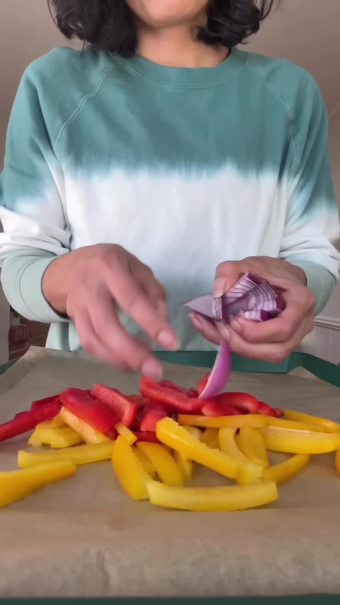 Slice a red or yellow onion.