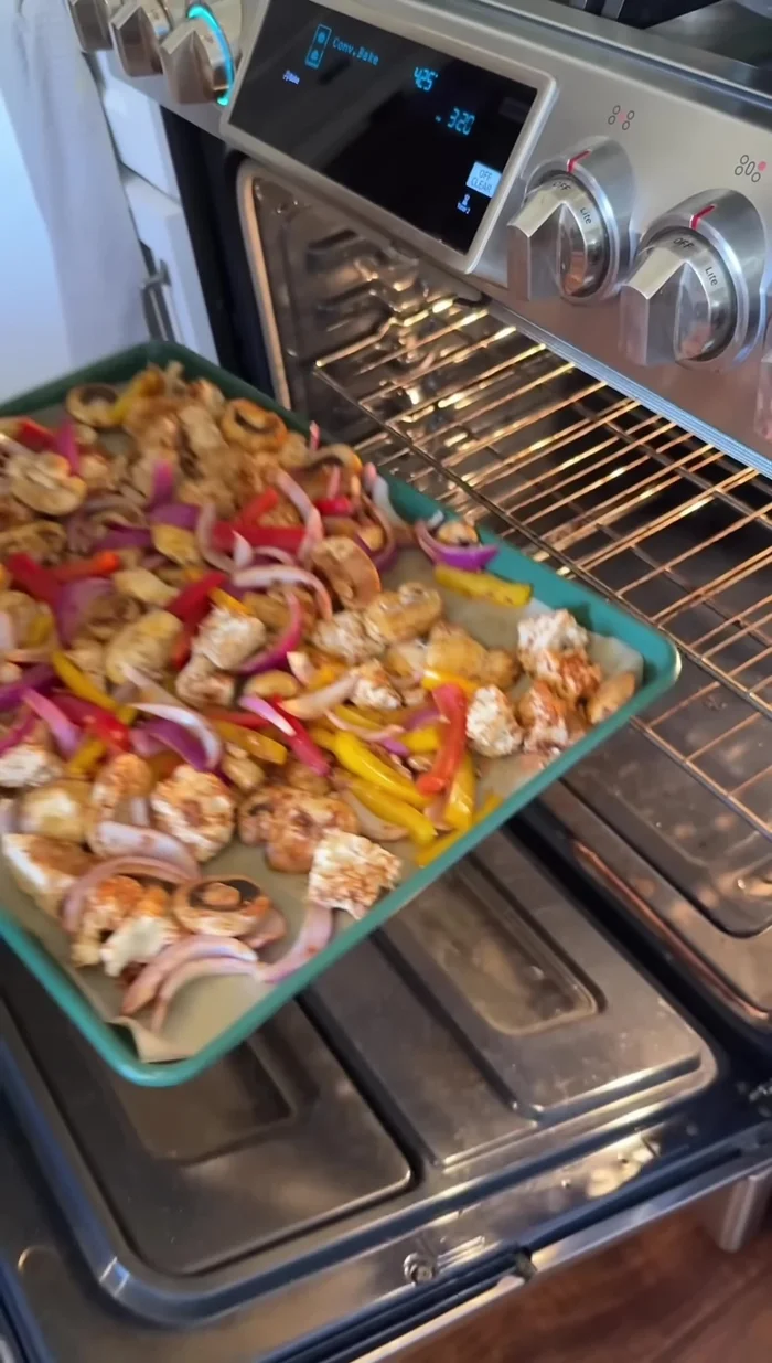 Add everything to a sheet pan in a single layer and put it in the oven.