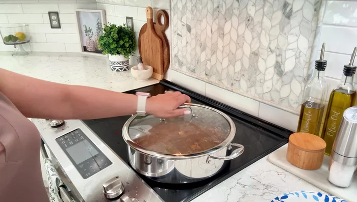 Bring to a simmer, cover, and cook on low heat for 1 1/2 hours (or longer for more tender meat).
