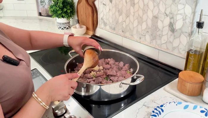 Add 3 minced garlic cloves (or 3 teaspoons of jarred garlic), stirring until fragrant.