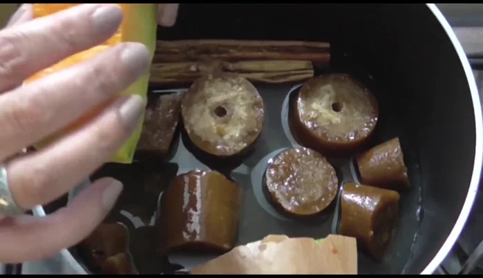 Place the pumpkin pieces upside down in the saucepan so they absorb the flavor.