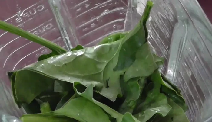 Grind spinach, cornstarch, garlic, onion, and half a glass of milk in a blender.