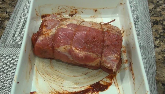 Sear the pork loin in a pan with a little oil until it seals.