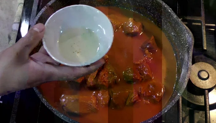 Remove some of the fat from the surface of the stew before adding the sauce.