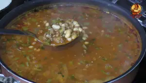 Rich Red Chili Bean Stew with Ground Beef & Nopales