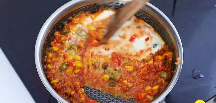 Add fresh cream and mix well. Add grated cheese and mix until melted.