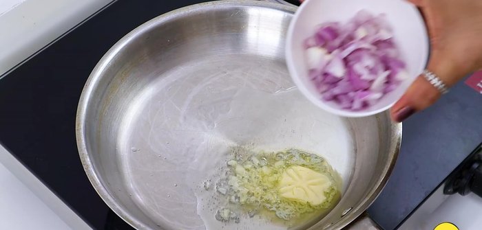 Add chopped onion and sauté until pink and brown.