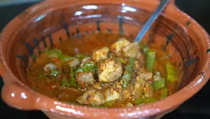 Charred Red Sauce Pork Stew with Roasted Nopales Recipe