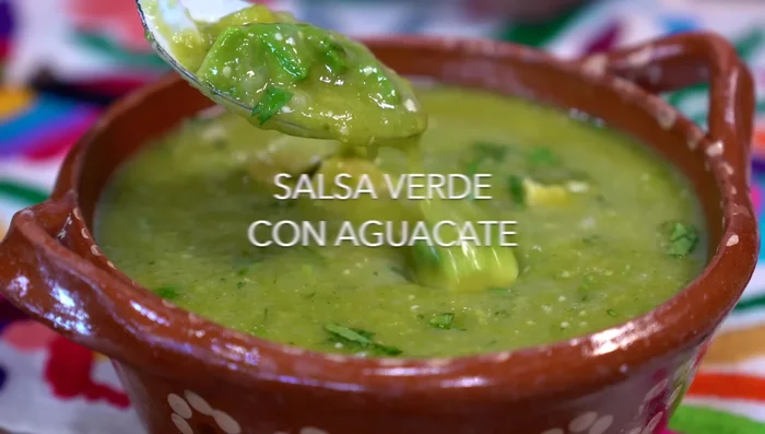 Prepare the green salsa: Cook green chiles and tomatoes with onion and garlic until tomatoes are a medium yellow color. Blend with cilantro, salt, and water (if desired).