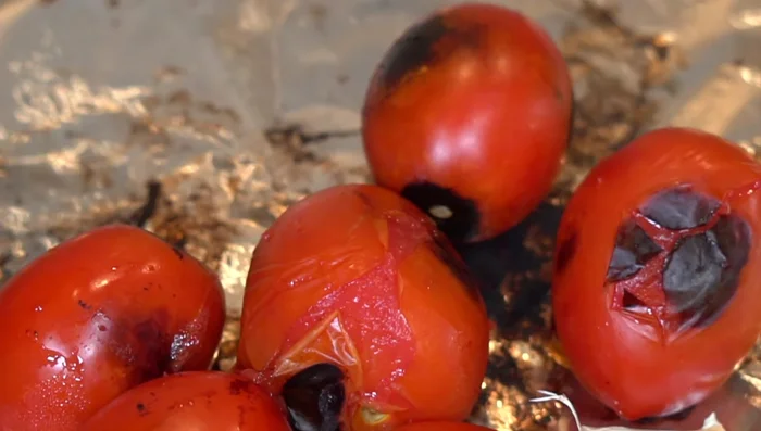 Remove habanero pepper seeds and veins for less spiciness. Blend the tomatoes, habanero, and chopped onion.