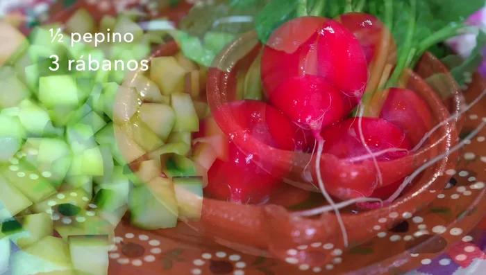Cut radishes into cubes.